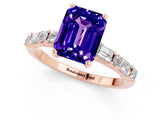 Rose gold Emerald Cut Tanzanite Solitaire with Side Baguettes and Channel Set Band_1