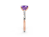 Rose gold Emerald Cut Tanzanite Solitaire with Side Baguettes and Channel Set Band_2