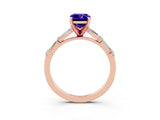 Rose gold Emerald Cut Tanzanite Solitaire with Side Baguettes and Channel Set Band_3