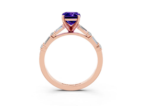 Rose gold Emerald Cut Tanzanite Solitaire with Side Baguettes and Channel Set Band_3