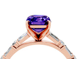 Rose gold Emerald Cut Tanzanite Solitaire with Side Baguettes and Channel Set Band_4
