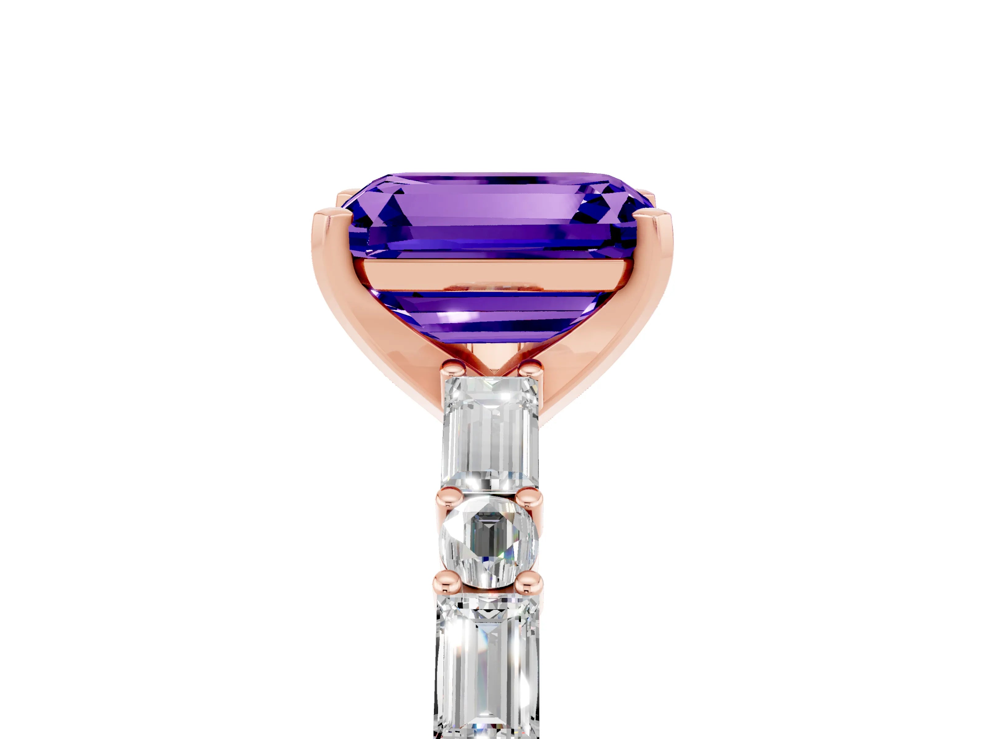 Rose gold Emerald Cut Tanzanite Solitaire with Side Baguettes and Channel Set Band_5