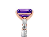 Rose gold Emerald Cut Tanzanite Solitaire with Side Baguettes and Channel Set Band_5