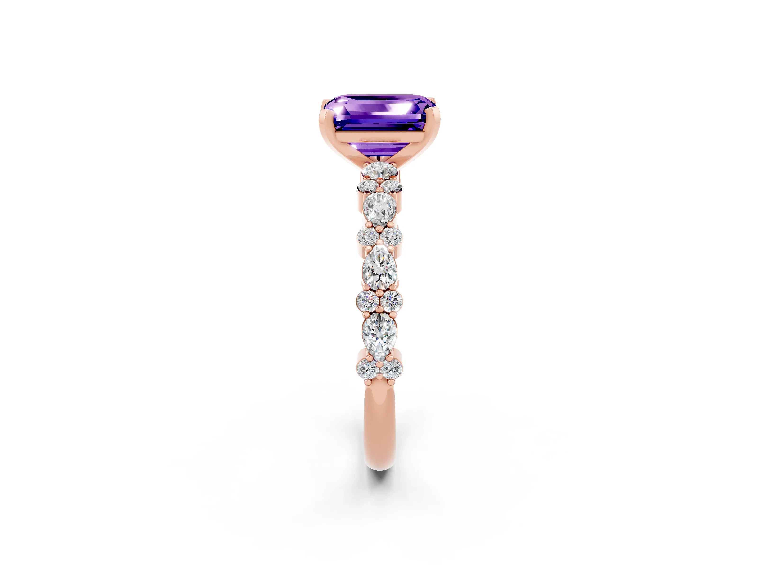Rose gold Emerald Cut Tanzanite Solitaire with Side Stones, Pave Band, Four-Prong Setting_50