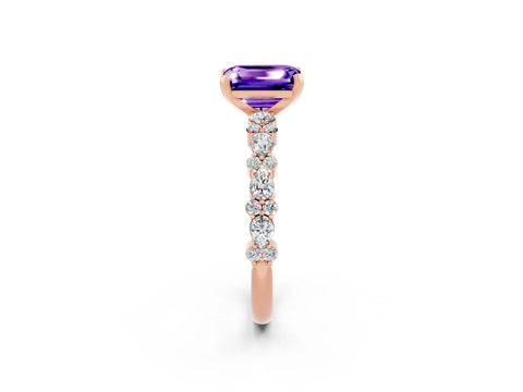 Rose gold Emerald Cut Tanzanite Solitaire with Side Stones, Pave Band, Four-Prong Setting_50