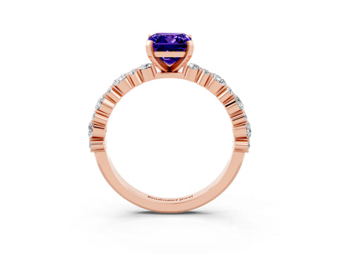 Rose gold Emerald Cut Tanzanite Solitaire with Side Stones, Pave Band, Four-Prong Setting_51