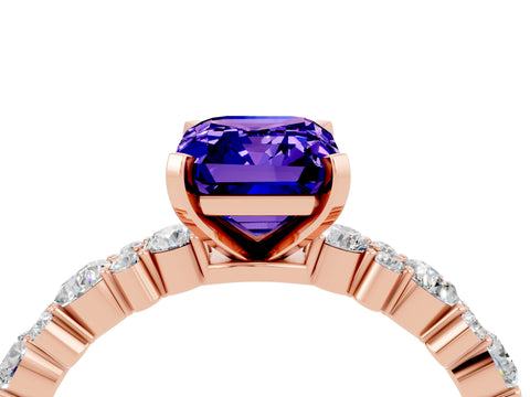 Rose gold Emerald Cut Tanzanite Solitaire with Side Stones, Pave Band, Four-Prong Setting_52