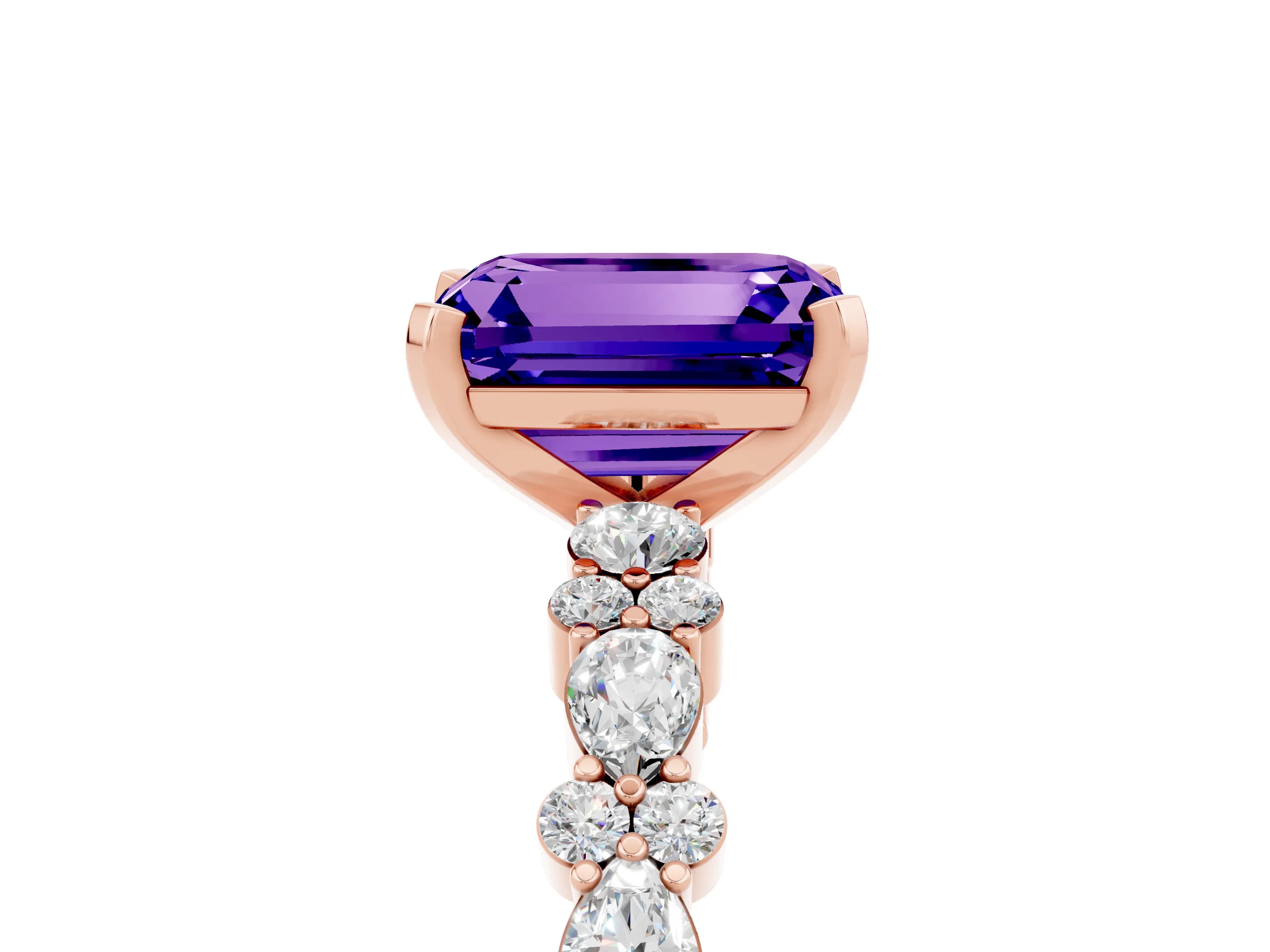 Rose gold Emerald Cut Tanzanite Solitaire with Side Stones, Pave Band, Four-Prong Setting_53