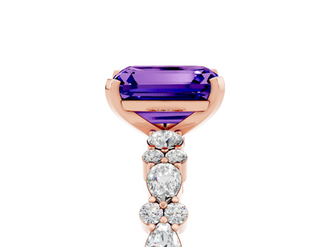 Rose gold Emerald Cut Tanzanite Solitaire with Side Stones, Pave Band, Four-Prong Setting_53
