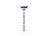 Rose gold Emerald Cut Tanzanite Solitaire with Side Stones on a Pavé Band and Four-Prong Setting_2