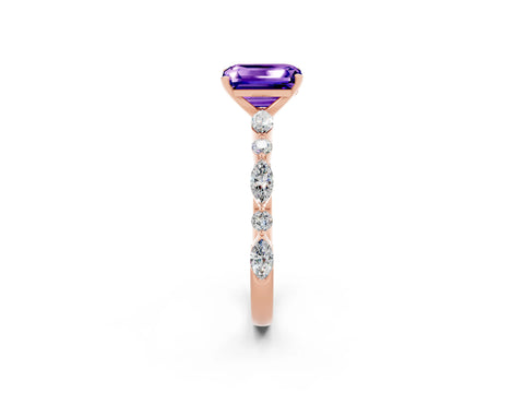 Rose gold Emerald Cut Tanzanite Solitaire with Side Stones on a Pavé Band and Four-Prong Setting_2