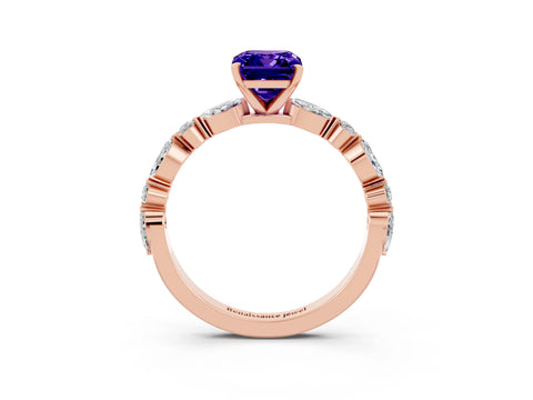 Rose gold Emerald Cut Tanzanite Solitaire with Side Stones on a Pavé Band and Four-Prong Setting_3