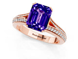 Rose gold Emerald Cut Tanzanite Split Shank Engagement Ring with Pavé Band_1