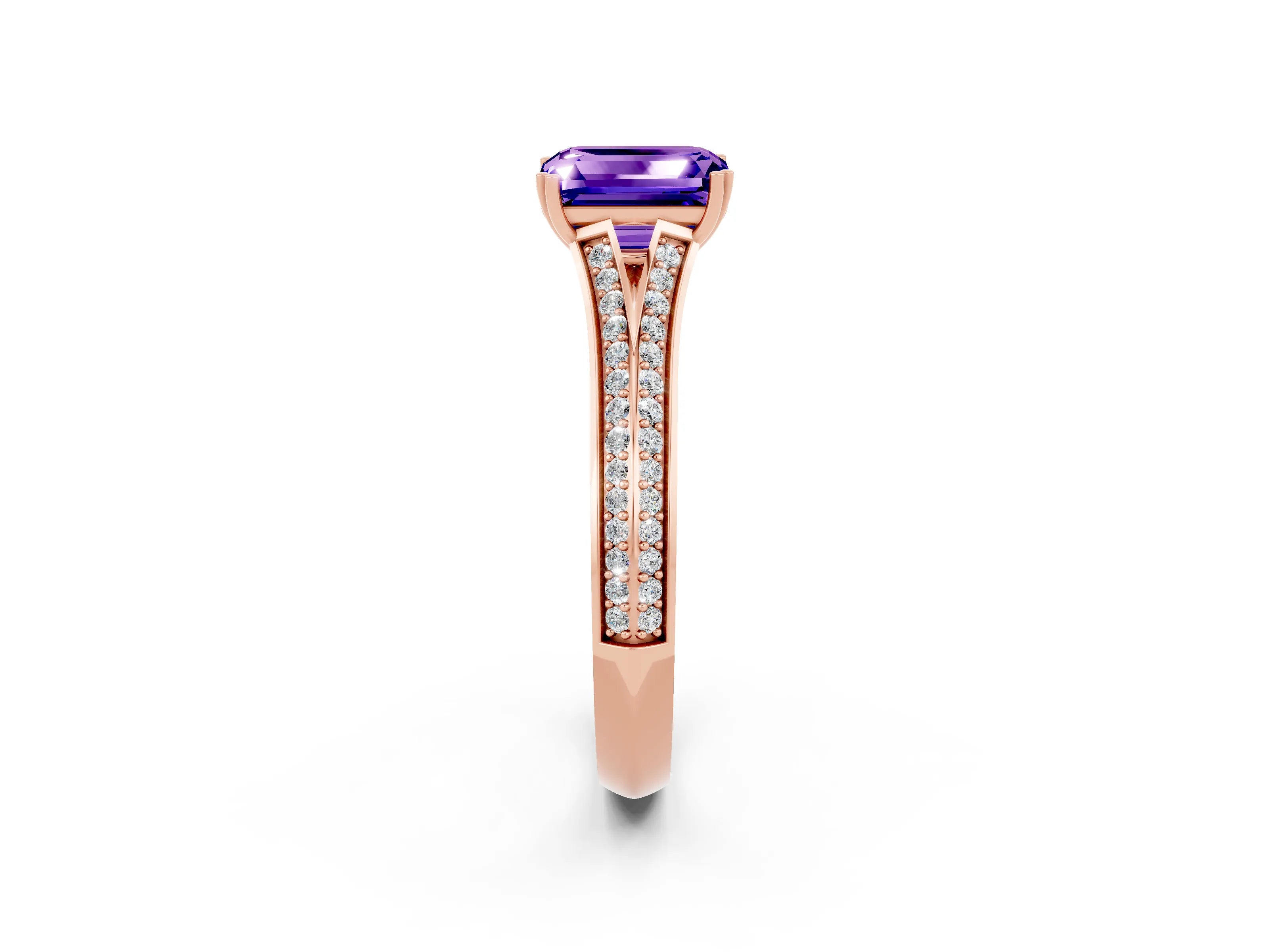 Rose gold Emerald Cut Tanzanite Split Shank Engagement Ring with Pavé Band_2