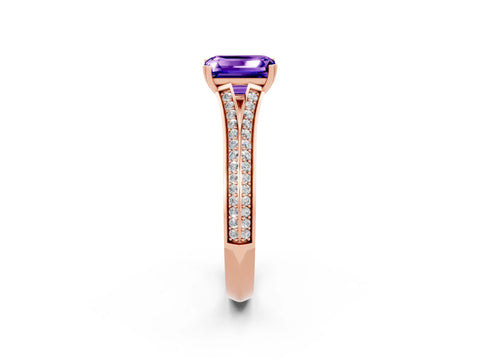 Rose gold Emerald Cut Tanzanite Split Shank Engagement Ring with Pavé Band_2