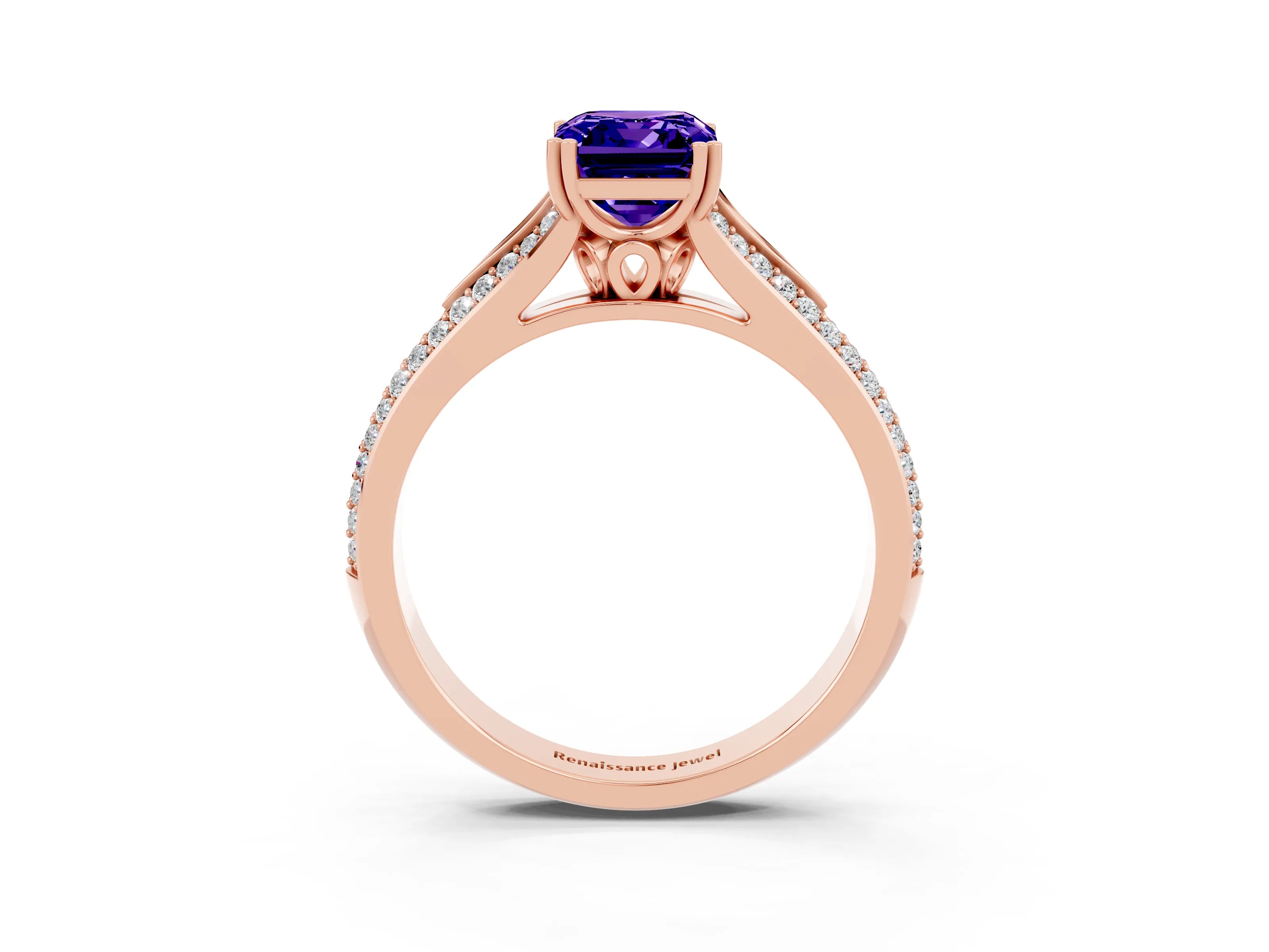Rose gold Emerald Cut Tanzanite Split Shank Engagement Ring with Pavé Band_3