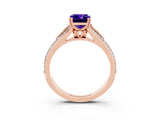 Rose gold Emerald Cut Tanzanite Split Shank Engagement Ring with Pavé Band_3