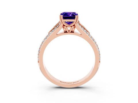 Rose gold Emerald Cut Tanzanite Split Shank Engagement Ring with Pavé Band_3
