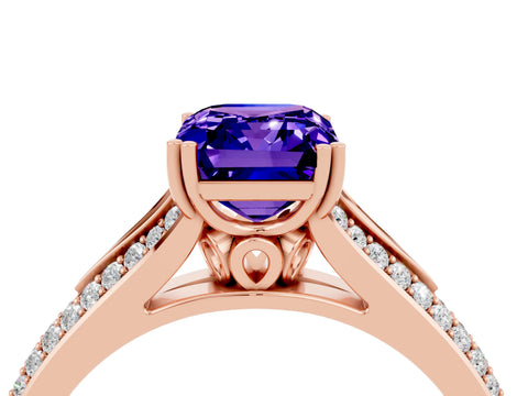 Rose gold Emerald Cut Tanzanite Split Shank Engagement Ring with Pavé Band_4
