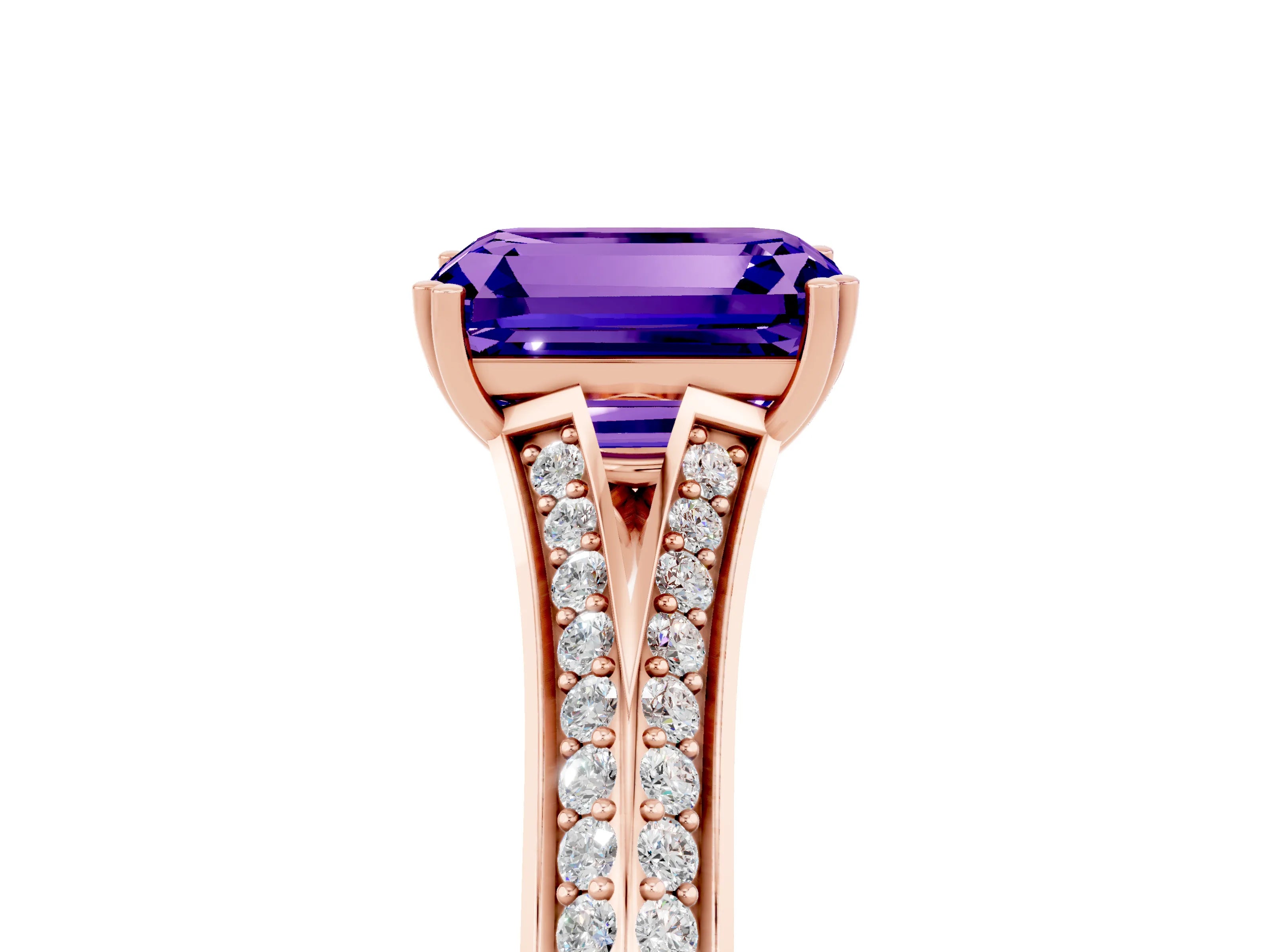 Rose gold Emerald Cut Tanzanite Split Shank Engagement Ring with Pavé Band_5
