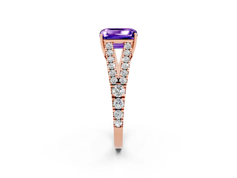 Rose gold Emerald Cut Tanzanite Split Shank Pavé Engagement Ring with Four-Prong Setting_34