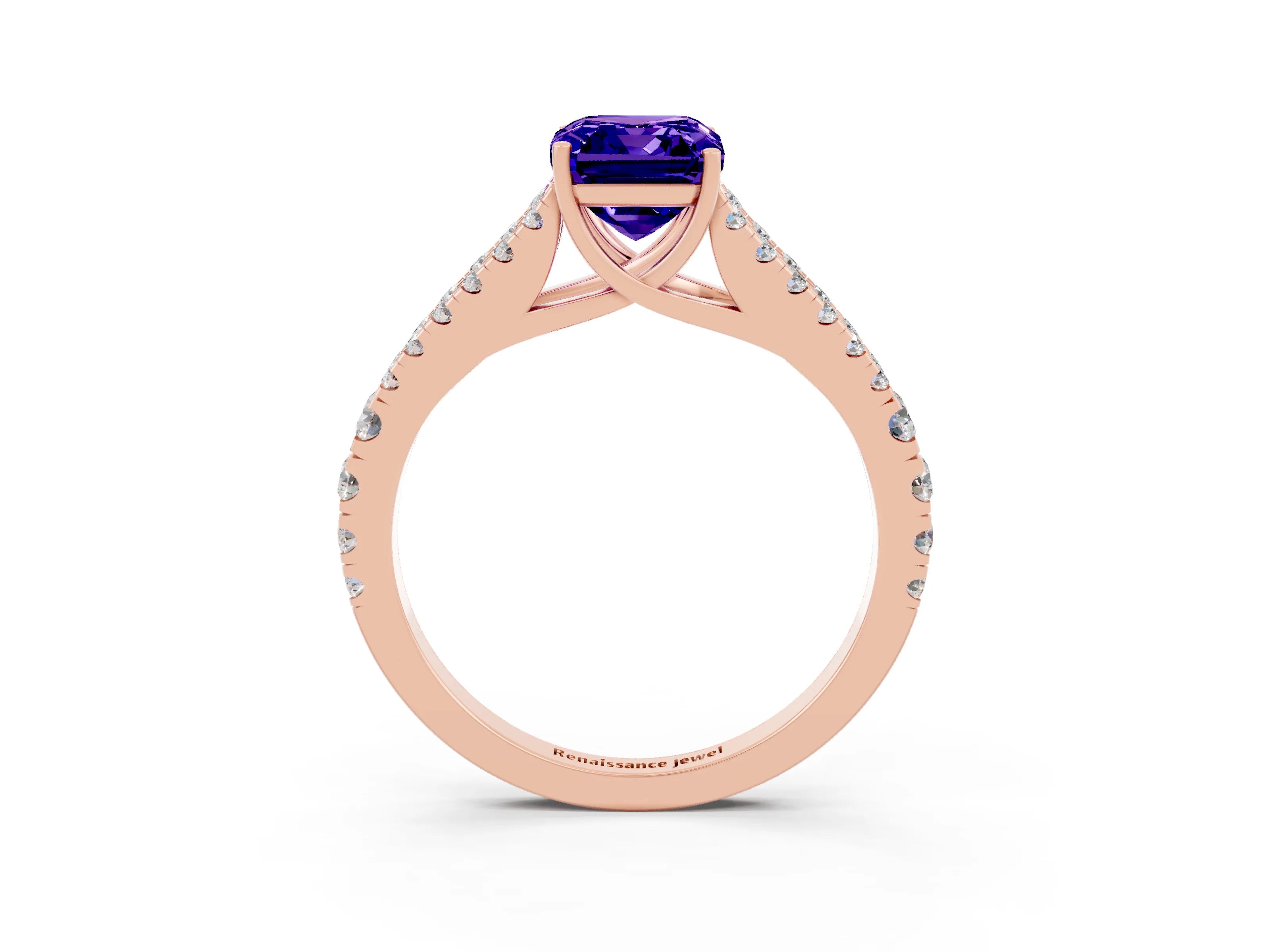 Rose gold Emerald Cut Tanzanite Split Shank Pavé Engagement Ring with Four-Prong Setting_35