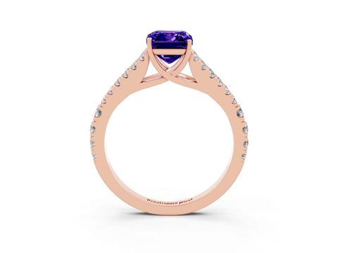 Rose gold Emerald Cut Tanzanite Split Shank Pavé Engagement Ring with Four-Prong Setting_35