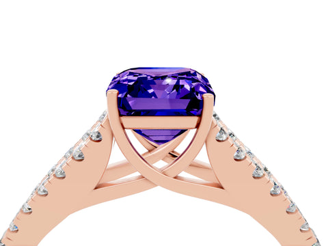 Rose gold Emerald Cut Tanzanite Split Shank Pavé Engagement Ring with Four-Prong Setting_36