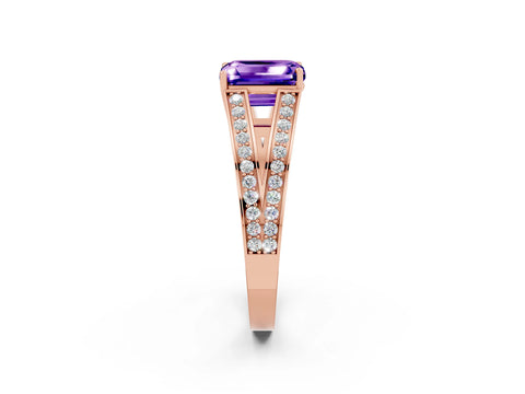 Rose gold Emerald Cut Tanzanite Split Shank Ring with Pavé Band and Four-Prong Setting_2