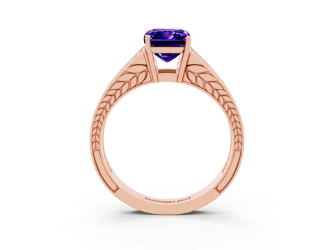 Rose gold Emerald Cut Tanzanite Split Shank Ring with Pavé Band and Four-Prong Setting_3