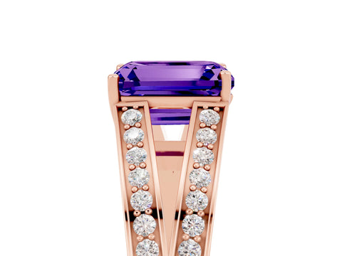 Rose gold Emerald Cut Tanzanite Split Shank Ring with Pavé Band and Four-Prong Setting_5