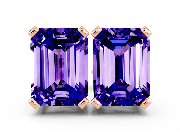 Rose gold Emerald Cut Tanzanite Stud Earrings