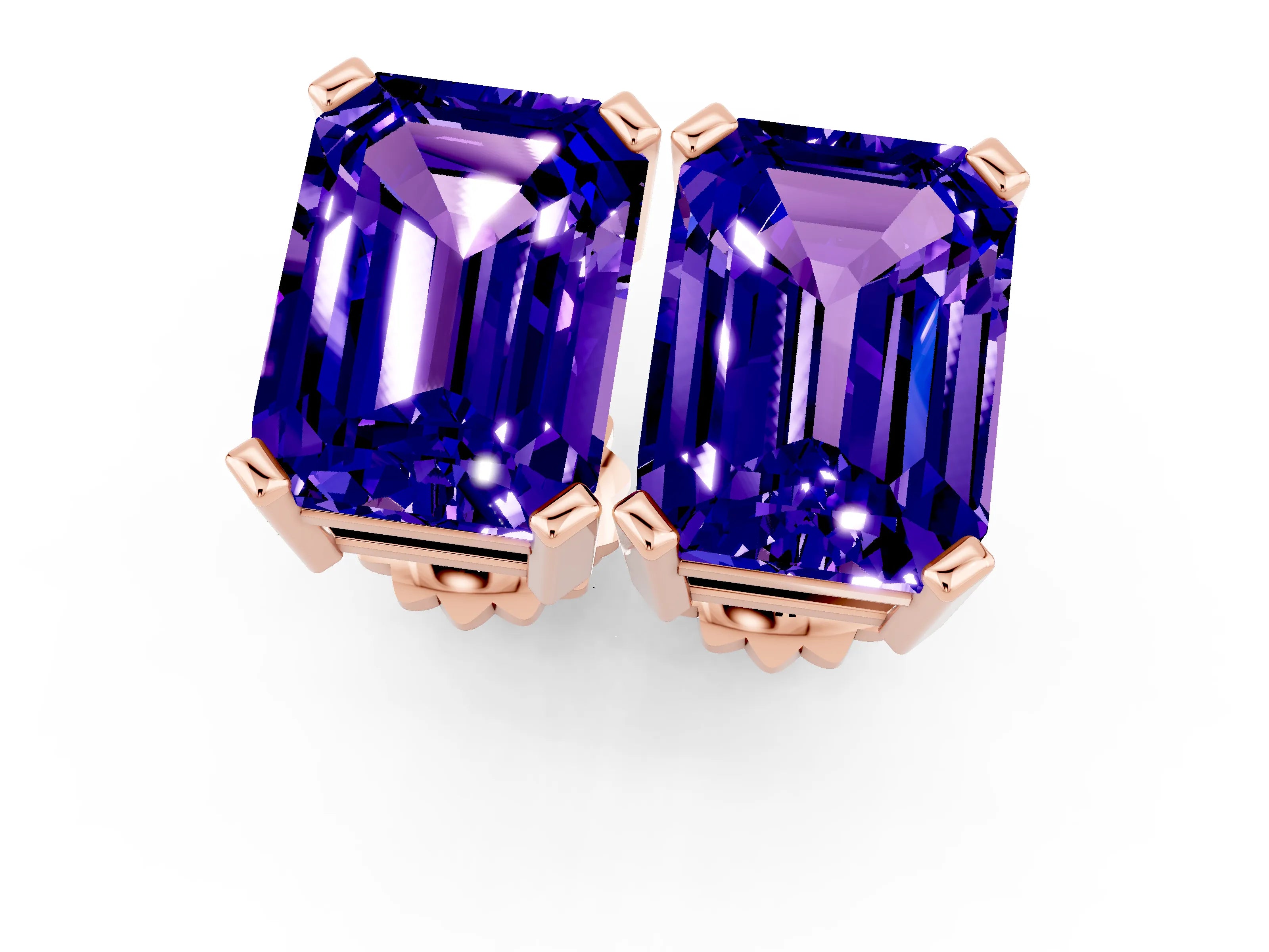 Rose gold Emerald Cut Tanzanite Stud Earrings_13