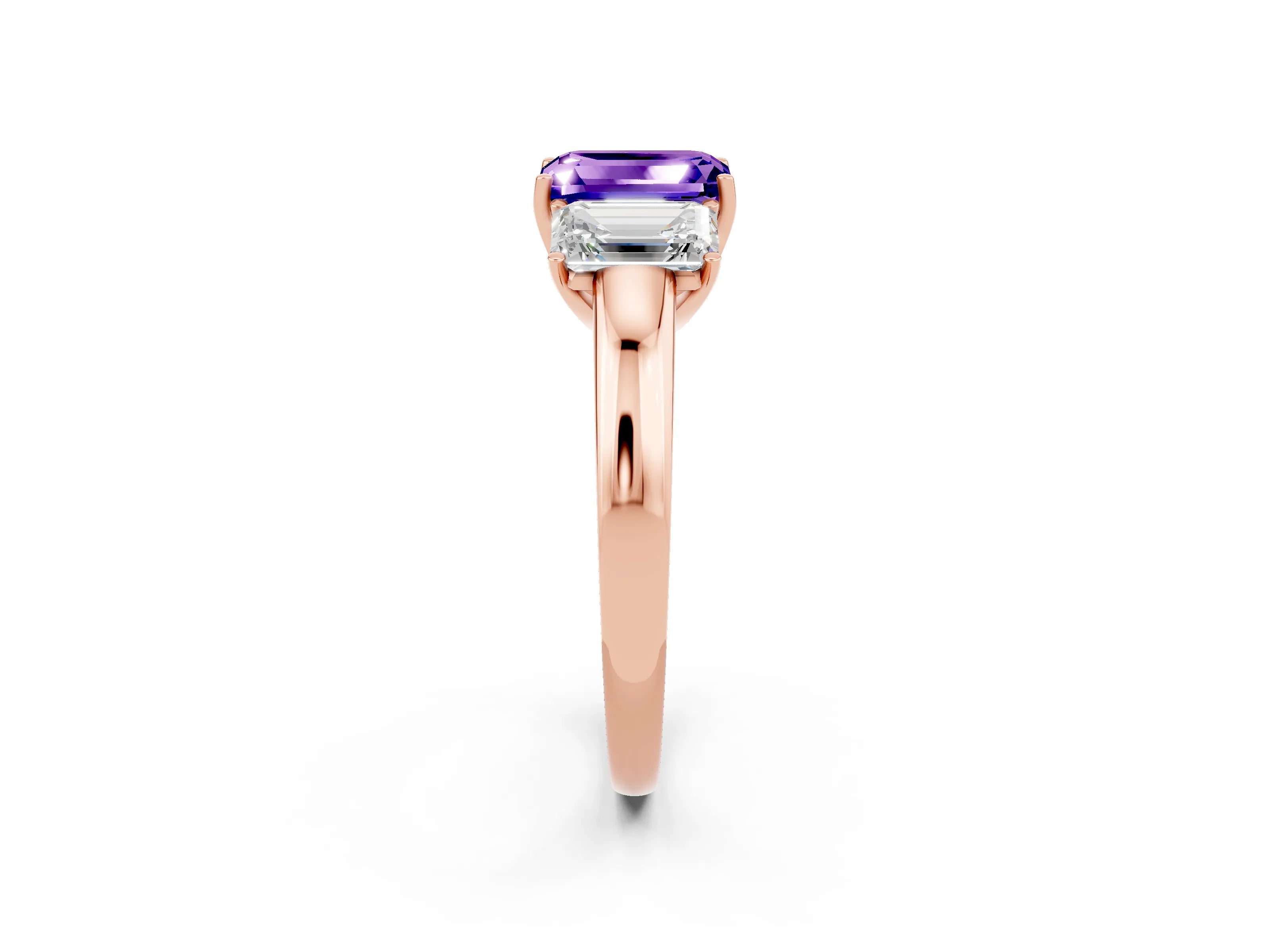 Rose gold Emerald Cut Tanzanite Three-Stone Ring with Four-Prong Setting and Classic Band_2