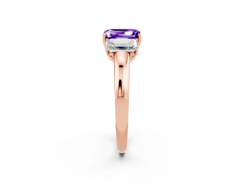 Rose gold Emerald Cut Tanzanite Three-Stone Ring with Four-Prong Setting and Classic Band_2