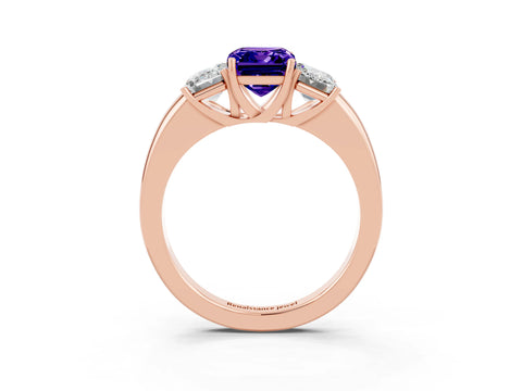 Rose gold Emerald Cut Tanzanite Three-Stone Ring with Four-Prong Setting and Classic Band_3