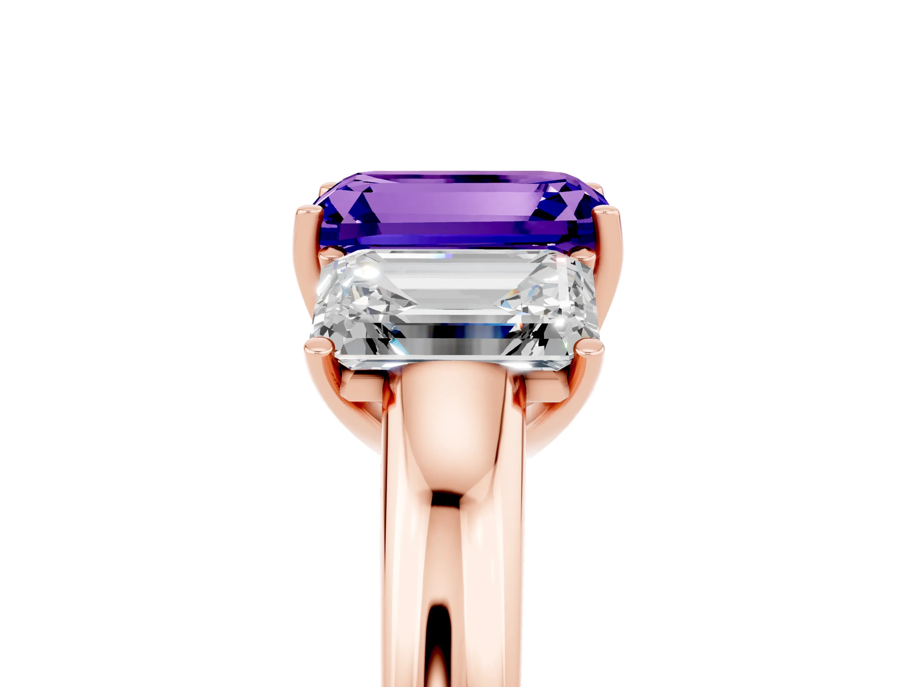 Rose gold Emerald Cut Tanzanite Three-Stone Ring with Four-Prong Setting and Classic Band_5