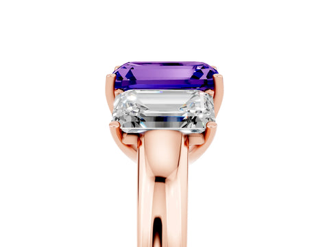 Rose gold Emerald Cut Tanzanite Three-Stone Ring with Four-Prong Setting and Classic Band_5