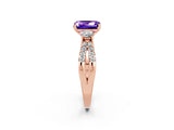 Rose gold Emerald Cut Tanzanite Three-Stone Ring with Pavé Split Shank and Four-Prong Setting_2