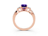 Rose gold Emerald Cut Tanzanite Three-Stone Ring with Pavé Split Shank and Four-Prong Setting_3