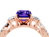 Rose gold Emerald Cut Tanzanite Three-Stone Ring with Pavé Split Shank and Four-Prong Setting_4