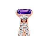 Rose gold Emerald Cut Tanzanite Three-Stone Ring with Pavé Split Shank and Four-Prong Setting_5
