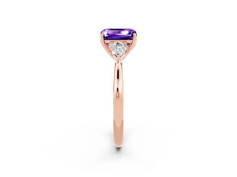 Rose gold Emerald Cut Tanzanite Three-Stone Ring with Pear Side Stones and Four-Prong Setting_14