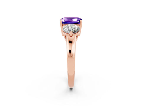 Rose gold Emerald Cut Tanzanite Three-Stone Ring with Prong Setting and Classic Band_2