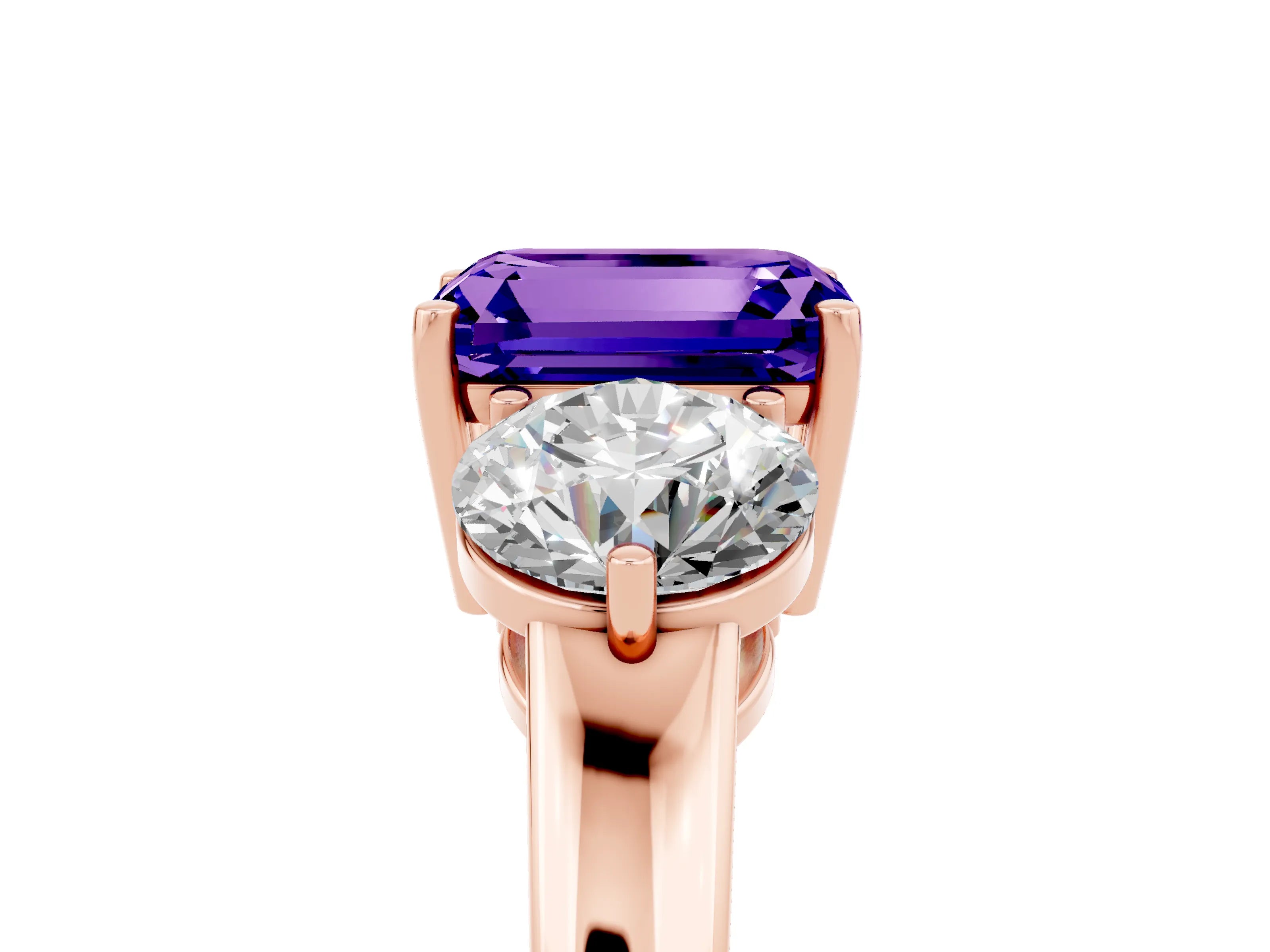 Rose gold Emerald Cut Tanzanite Three-Stone Ring with Prong Setting and Classic Band_5