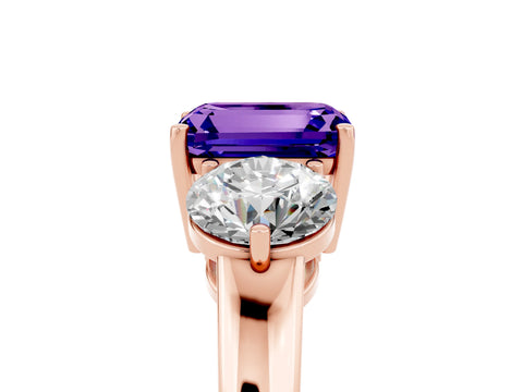 Rose gold Emerald Cut Tanzanite Three-Stone Ring with Prong Setting and Classic Band_5
