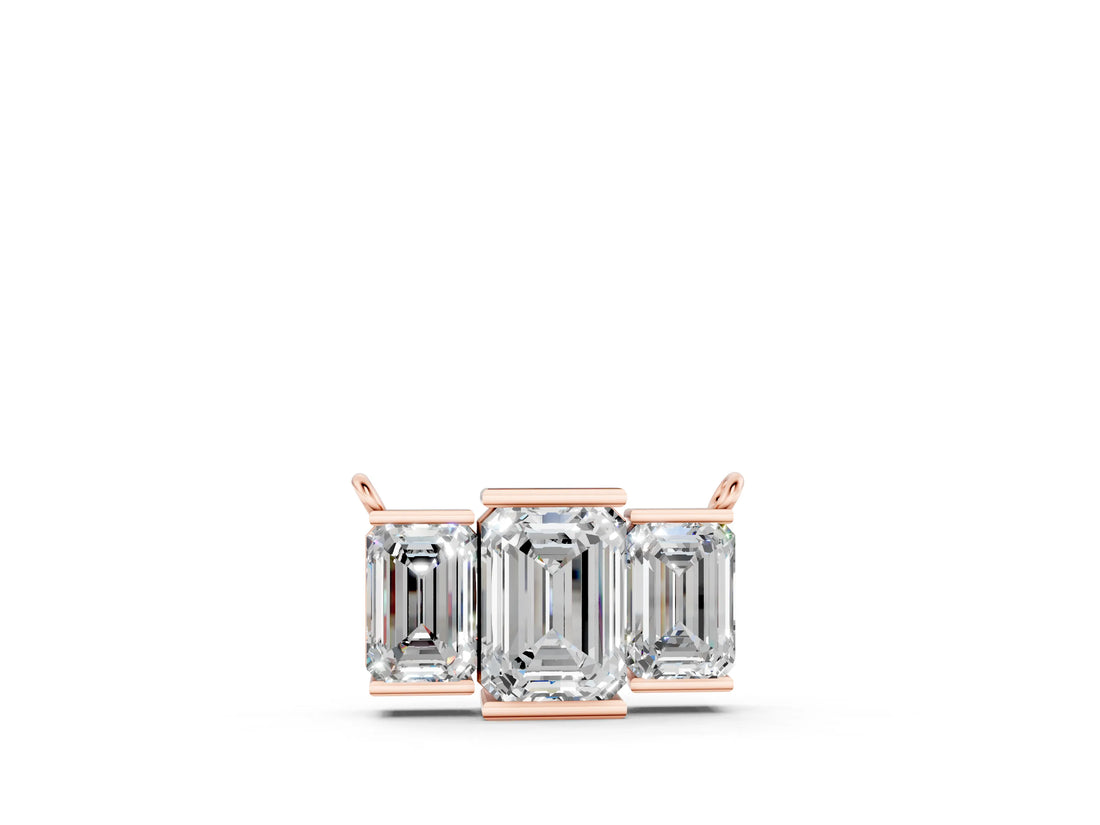 Rose gold Emerald Cut Three-Stone Bar Pendant with Bar Prong Setting_11