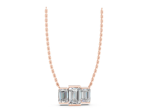 Rose gold Emerald Cut Three-Stone Bar Pendant with Bar Prong Setting