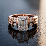 Rose gold Emerald Cut Three-Stone Channel Set Ring with Bar Prongs_15