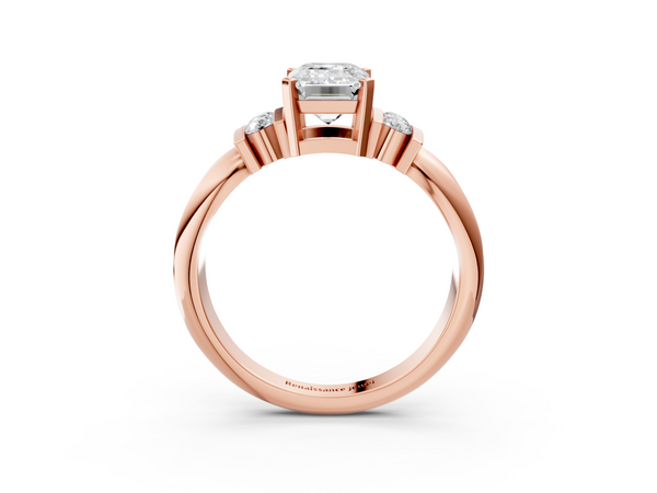 Rose gold Emerald Cut Three-Stone Channel Set Ring with Bar Prongs